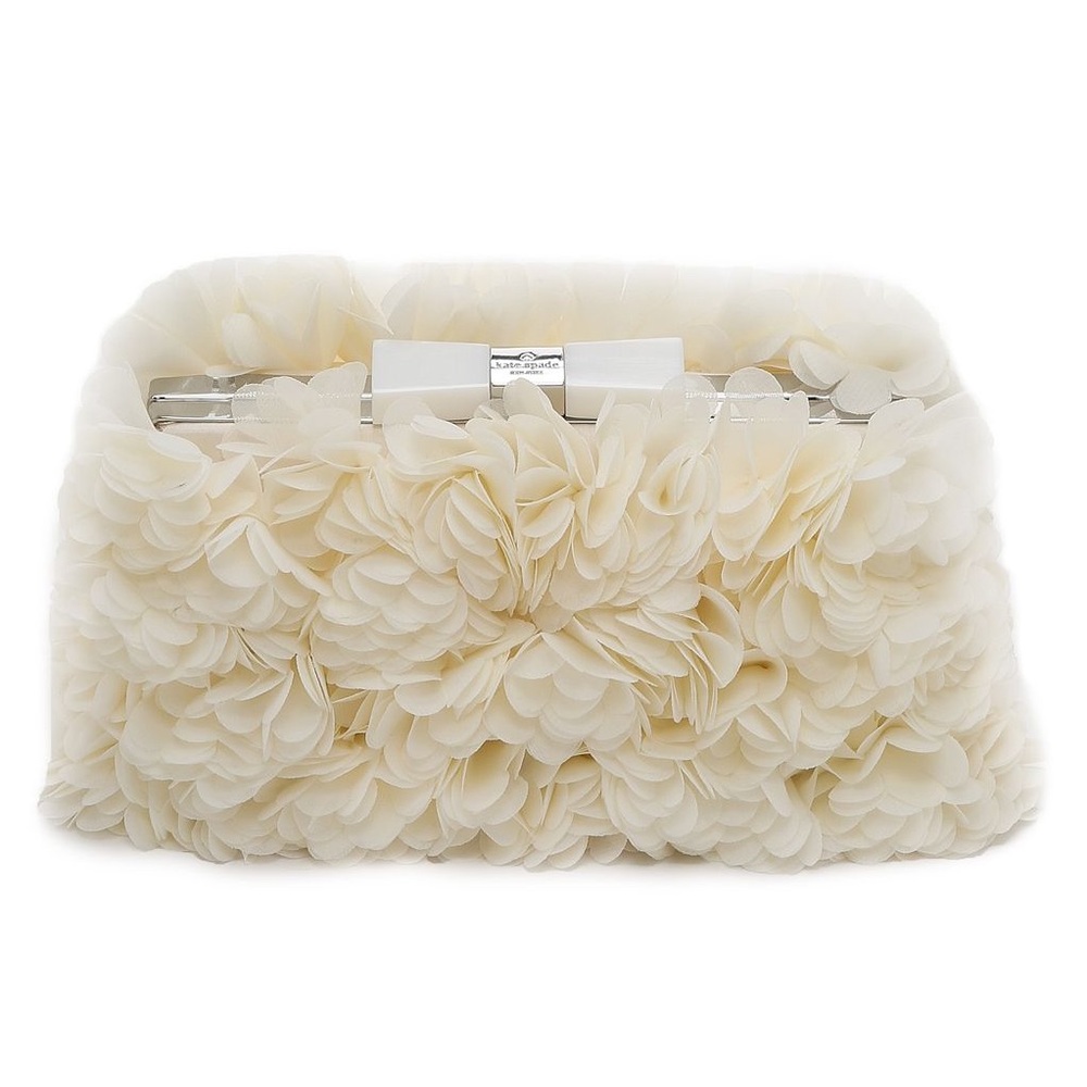 Kate Spade Ivory Wedding Belles Flower Mimi Ruffle Italian Silk Satin Clutch Bag
